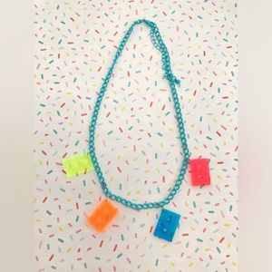 Retro style neon cassette tape necklace